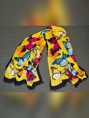 Yellow Butterfly Print Lightweight  Fashion Scarf